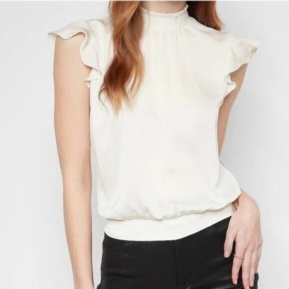 Express Ivory Ruffle Mock Neck Flutter Sleeve Women’s Size Medium - Picture 1 of 13